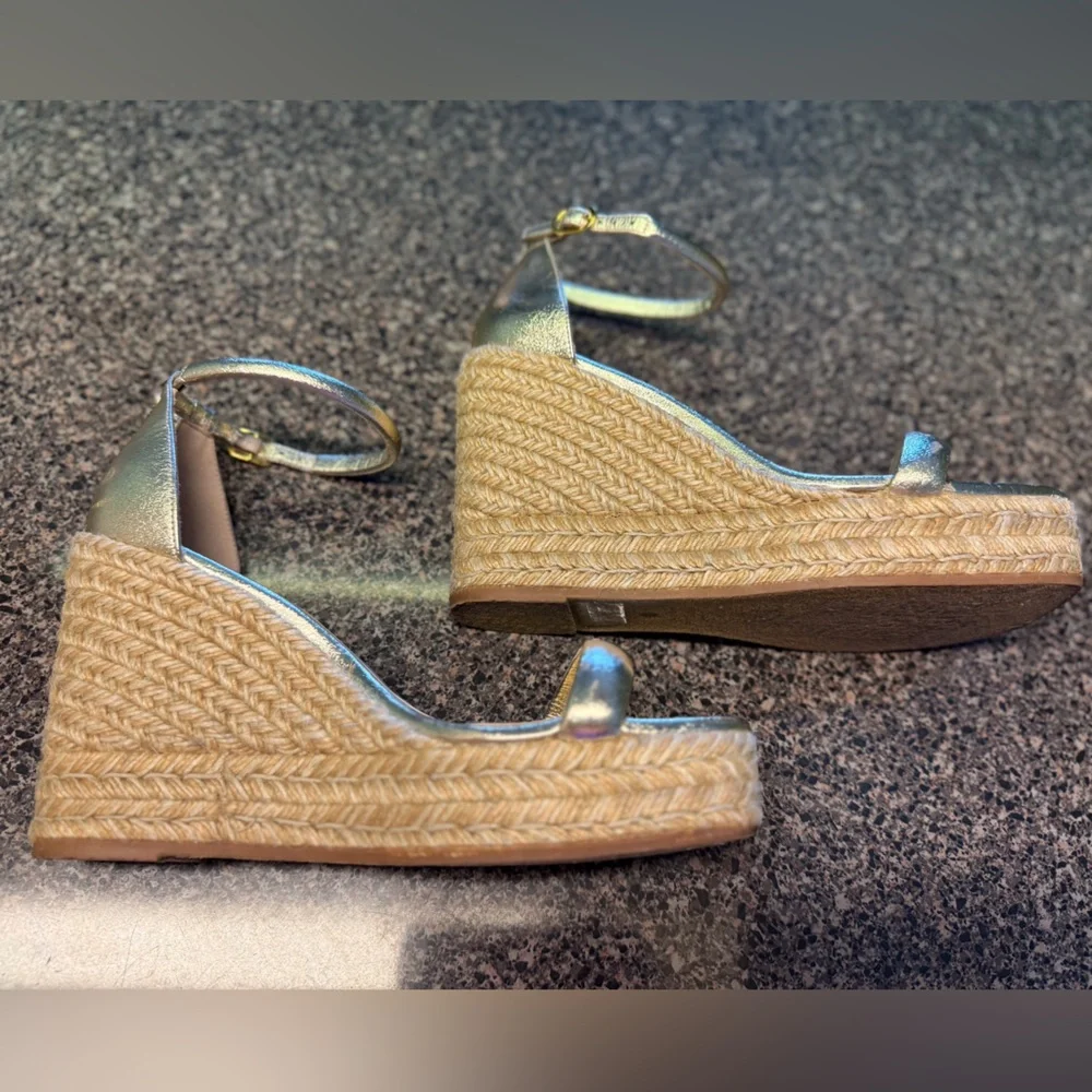 “STUART WEITZMAN”  Nudist Metallic Gold Espadrille Wedge Sandal - Picture 12 of 16